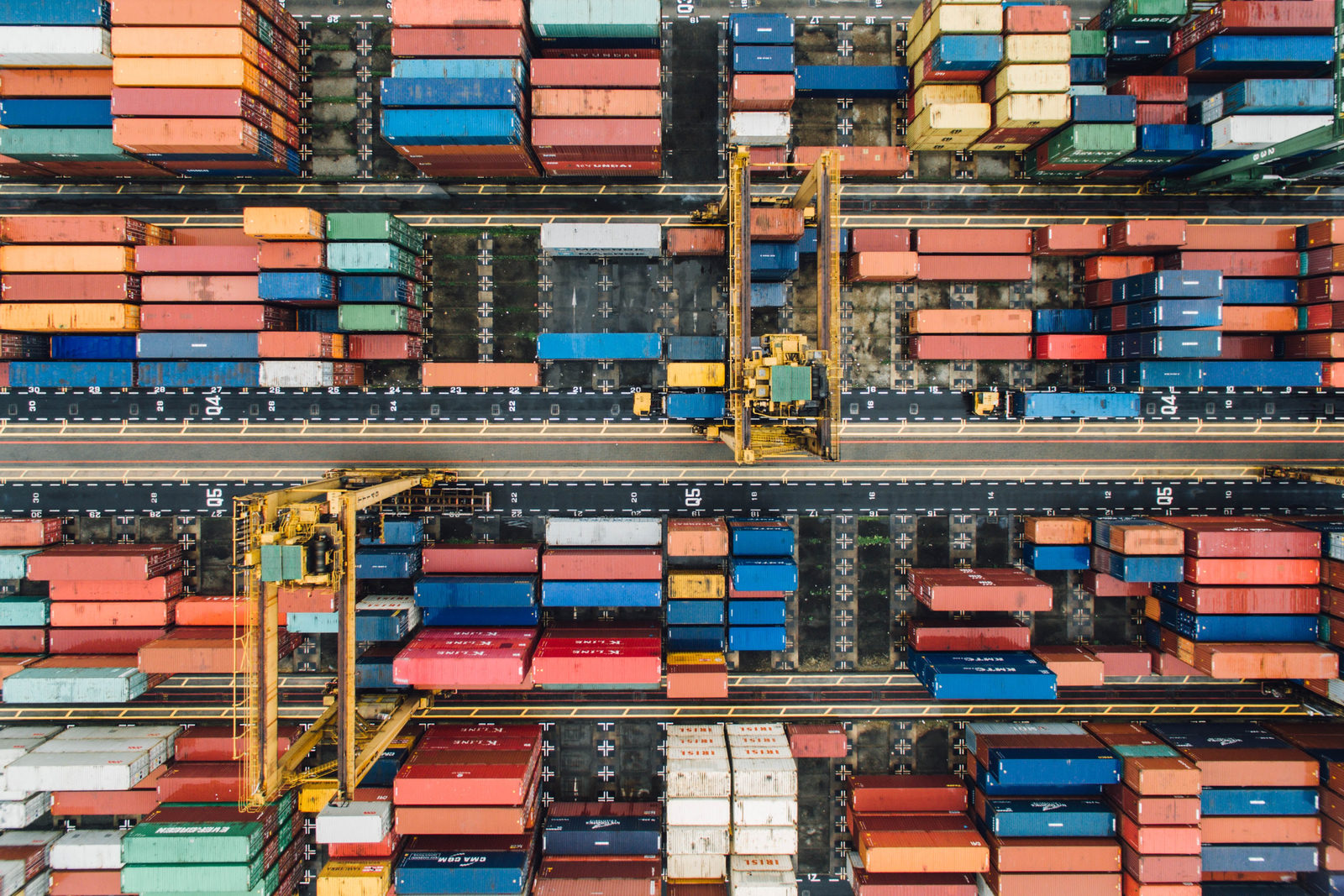 Containers in a port, seen from above