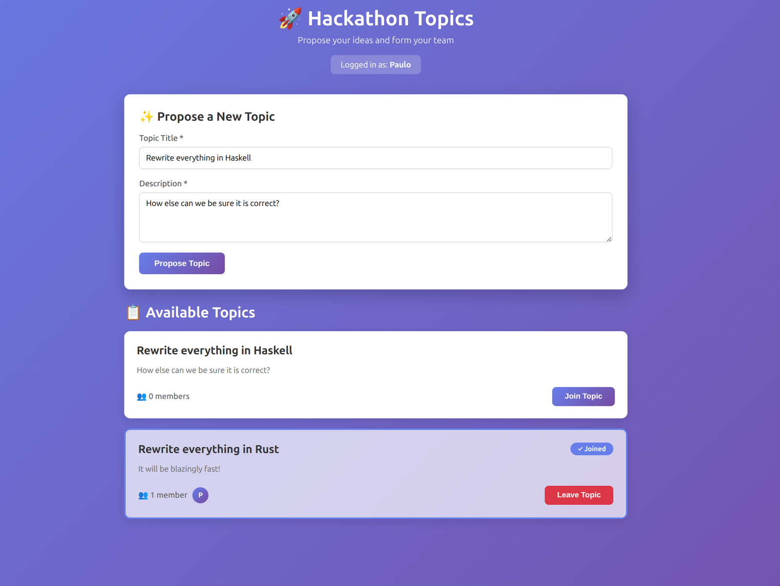 Screenshot of the app