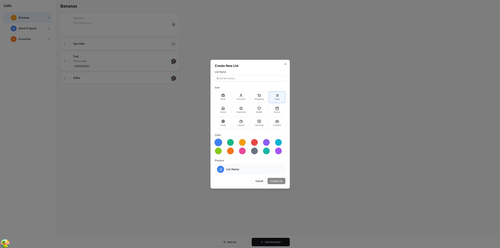 Screenshot of the app
