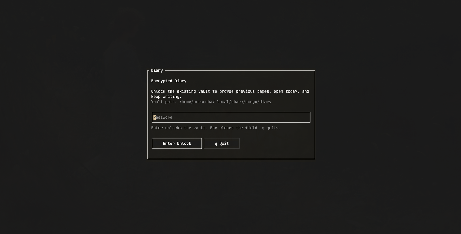 Screenshot of the passphrase input