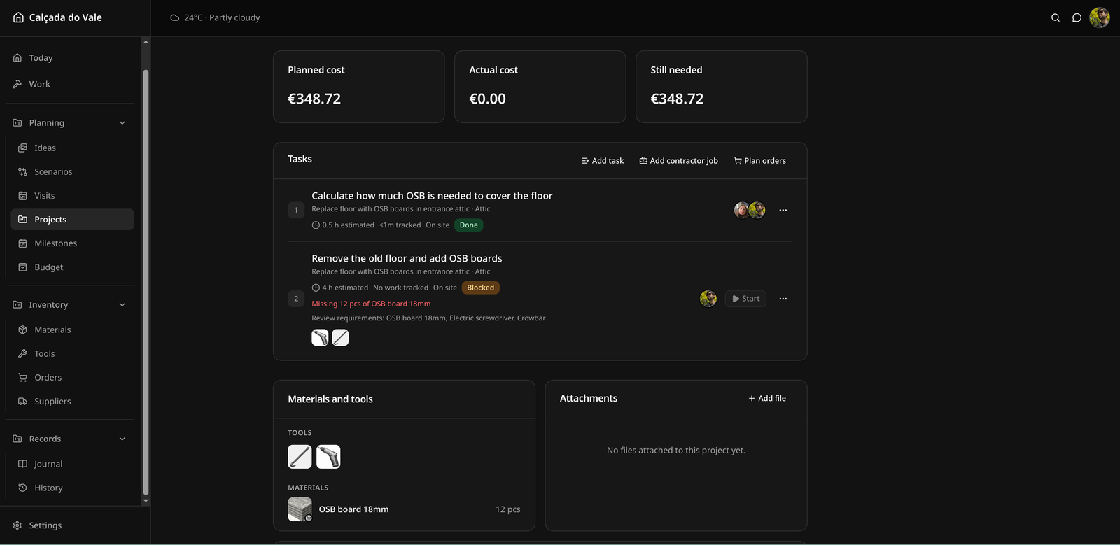 Screenshot of a project page