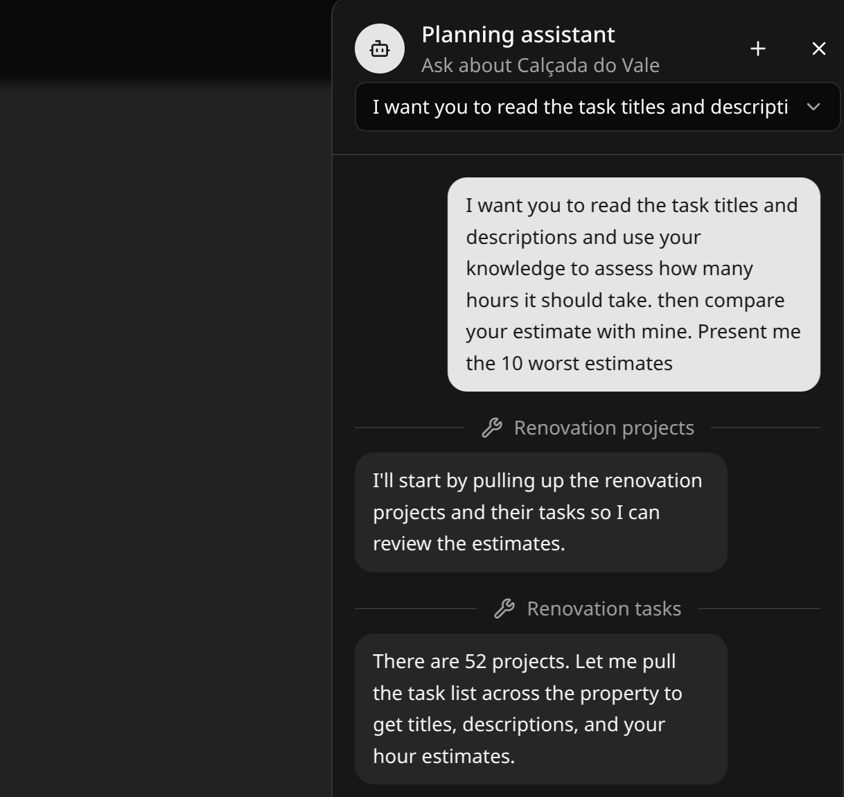 Screenshot of the AI agent